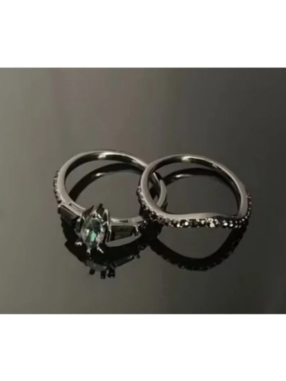 Marquise Cut Alexandrite Engagement Wedding Stacked 2 Ring Set in Rhodium